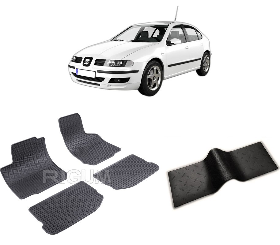 Set covorase auto SEAT LEON I 1M din 1999-2005, cu covoras tunel median, CAROSERIE HATCHBACK, Presuri cauciuc 100%, compatibil cu autoturismul SEAT LEON I 1M, Rigum