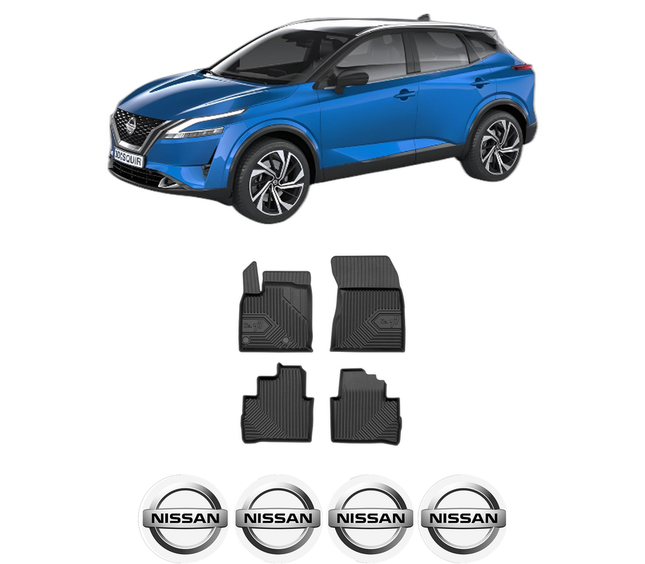 Set covorase presuri NISSAN QASHQAI III (J12) din 2021-2022, auto, din cauciuc thermoplastic, 4 Stickere auto cu NISSAN