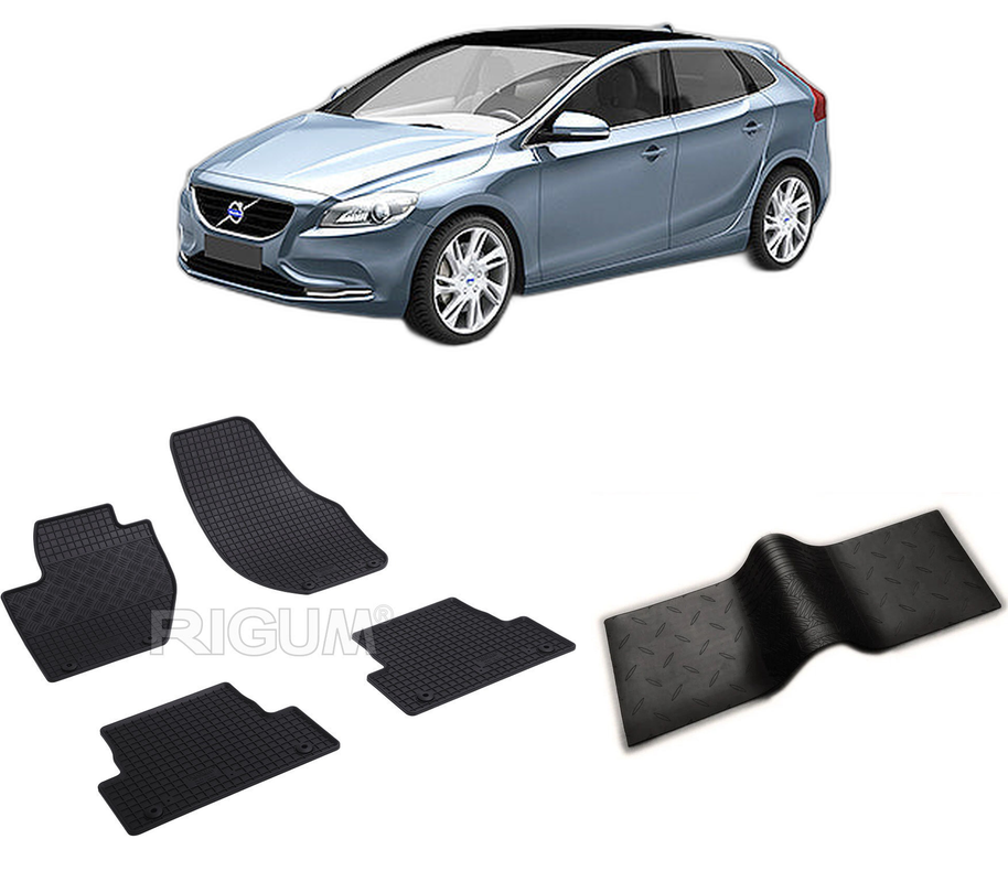 Set covorase auto VOLVO V 40 II din 07.2012-07.2019, cu covoras tunel median, CAROSERIE HATCHBACK, Presuri cauciuc 100%, compatibil cu autoturismul VOLVO V 40 II, Rigum