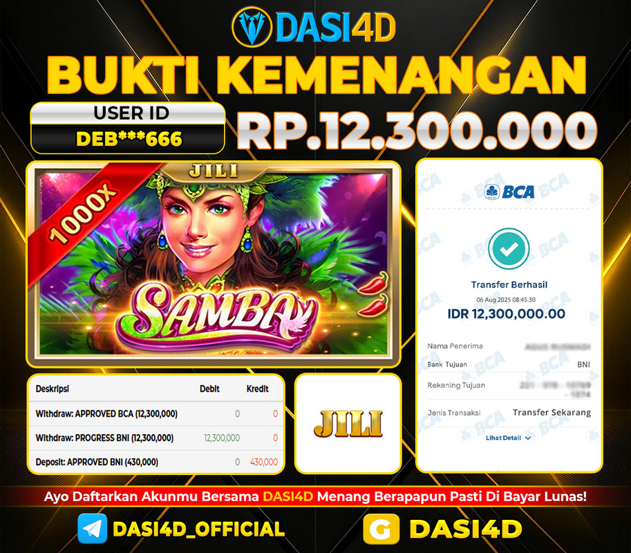 BUKTI KEMENANGAN 06 AGUSTUS DI SAMBA WD 12.300.000