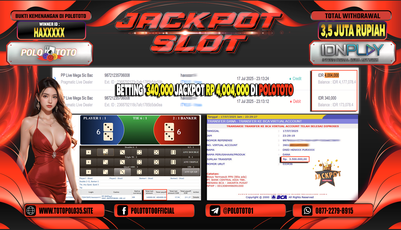 POLOTOTO JACKPOT SLOT PP LIVE MEGA SIC BAC Rp.3.500.000,- LUNAS