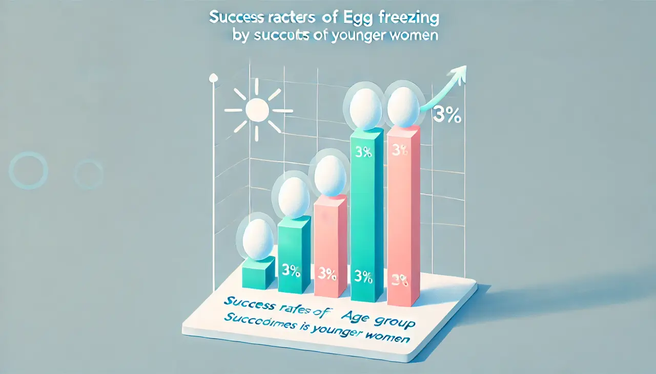 Chart showing success rates of egg freezing by age, indicating higher rates for eggs frozen at younger ages.