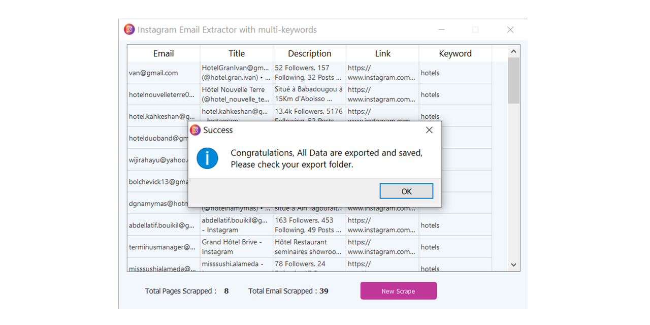 Instagram eMails Scrapper & Extractor Pro - 5