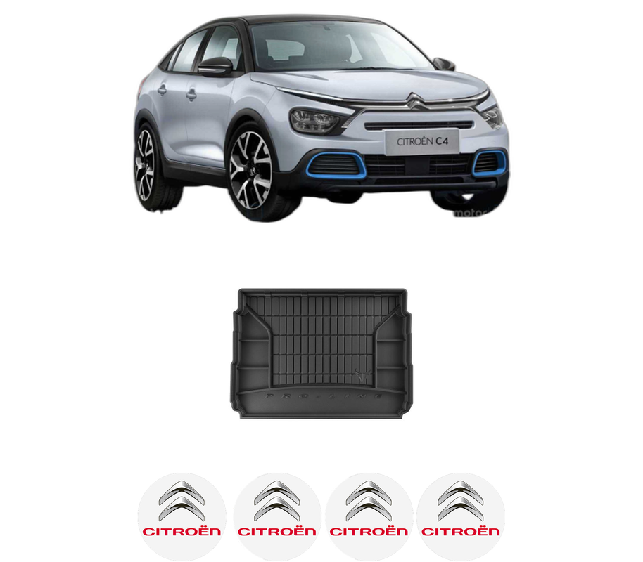 Tavita Portbagaj CITROEN C4 din 2020, Protectie Portbagaj Auto, 4x Stickere auto cu CITROEN