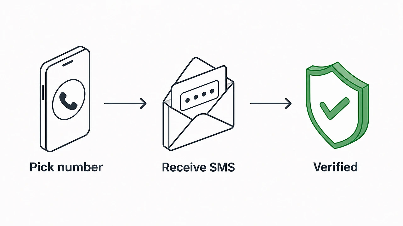 Three step flow of using a free temporary number to receive a verification code quickly