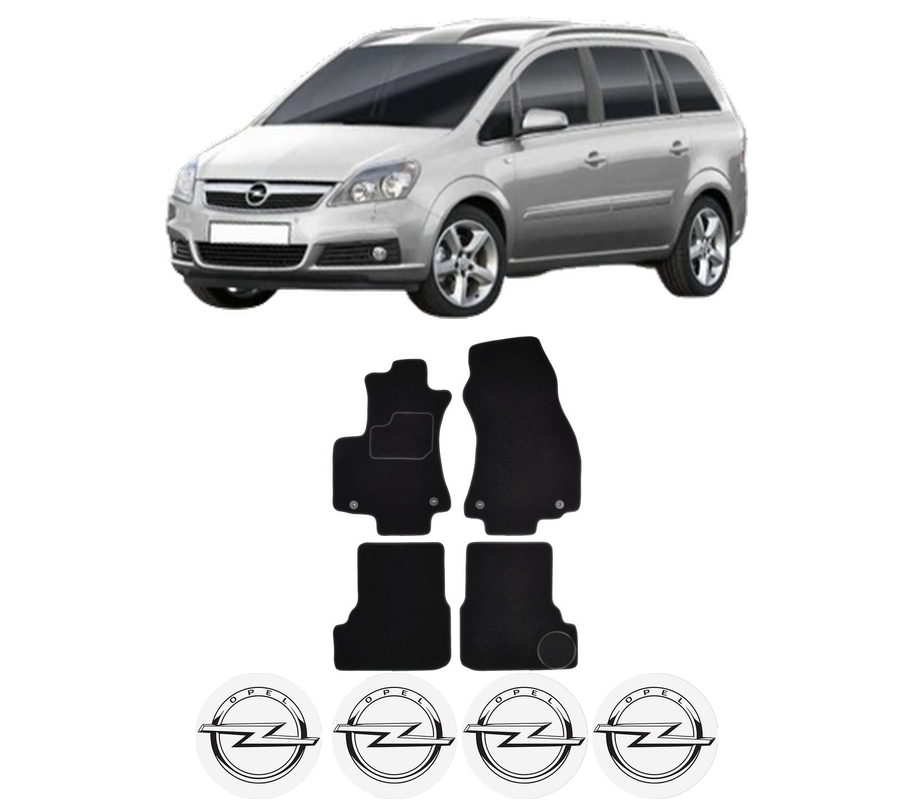 Set Covorase Presuri OPEL ZAFIRA / ZAFIRA FAMILY B (A05) din 2005-2015, Auto, Material Textil Mocheta, 4 Stickere auto cu OPEL
