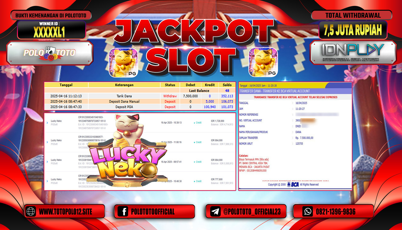 POLOTOTO JACKPOT SLOT LUCKY NEKO Rp.7.500.000,-