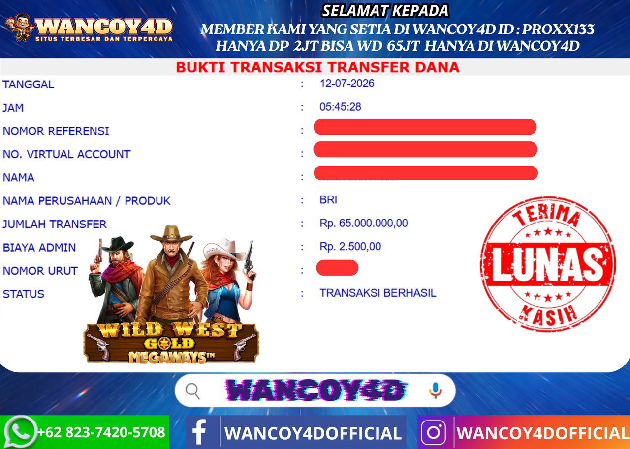 WANCOY4D WILD WEST GOLD MEGAWAYS PRAGMATIC RP.65.000.000 -LUNAS