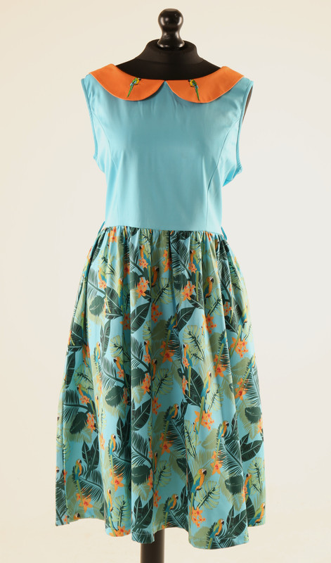 Blue And Orange Parrot Dress - Adult 14