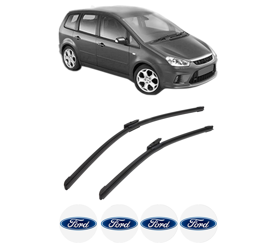 Set stergatoare auto FORD C-MAX (DM2) din 2007-2010, pentru parbriz auto, 2 bucati, Bosch Aerotwin Multi, din cauciuc siliconat rezistent, 4 Stickere Auto FORD