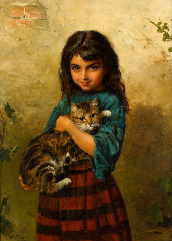 William-Oliver-Full-of-Mischief-A-Girl-with-her-Cat-Meister-Drucke-372282