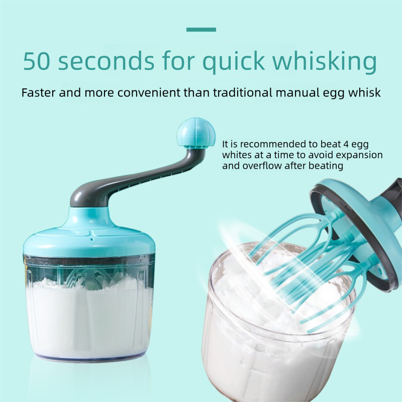 Blue Manual Hand-Crank Egg Beater – Semi-Automatic Whisk for Whipping Cream, Egg Whites, and Baking Mixes with Easy-Clean Design