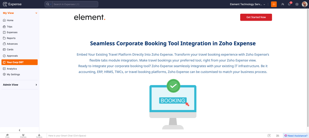 Corporate booking tool integration