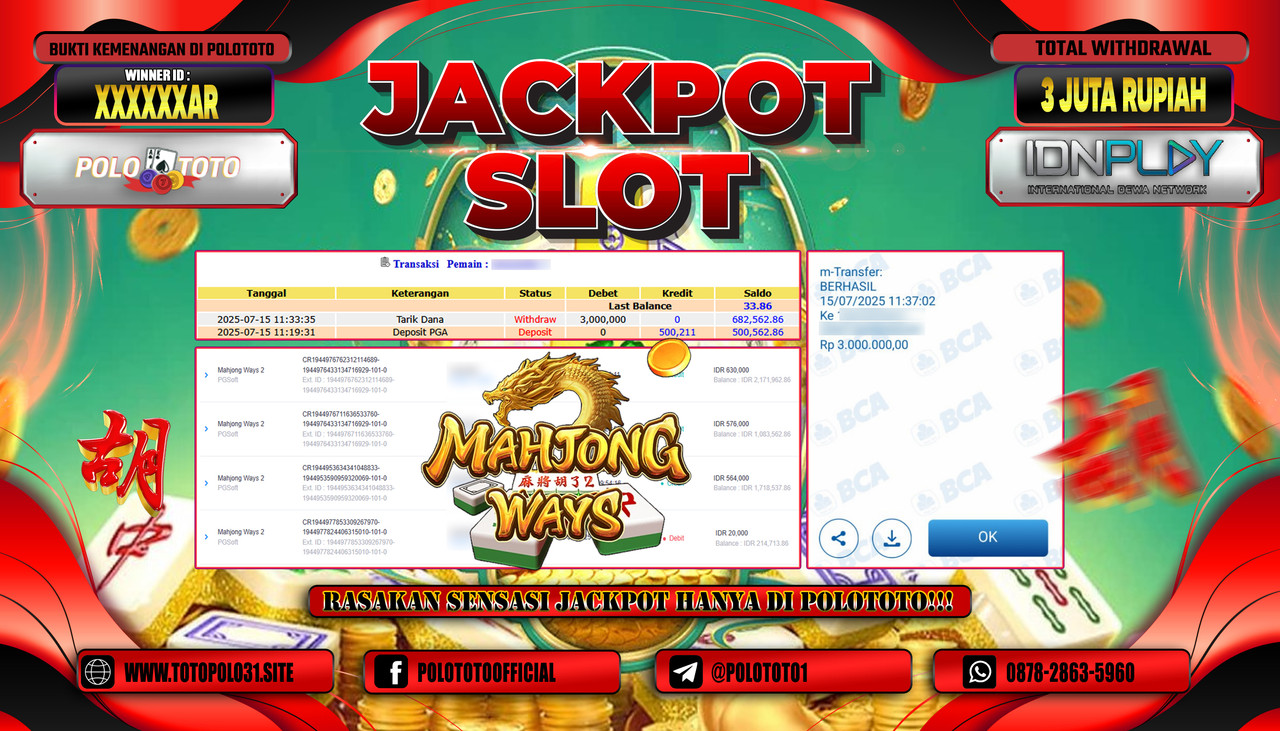 POLOTOTO JACKPOT SLOT MAHJONG WAYS 2 Rp.3.000.000,- LUNAS