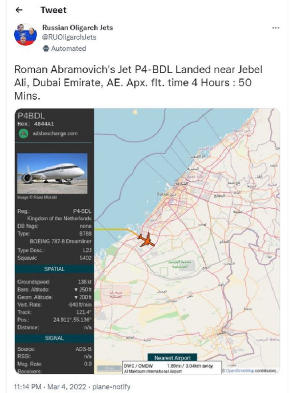 Jack Sweeny melacak jet pribadi miliarder Rusia, Roman Abramovich.