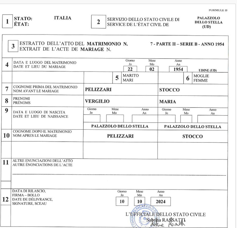 PELIZZARI-STOCCO x 20-02-1954 Palazzolo-dello-Stella Acte International