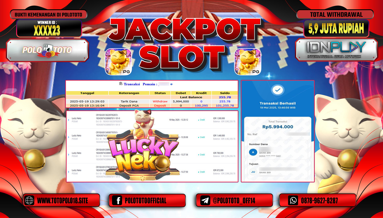 POLOTOTO JACKPOT SLOT LUCKY NEKO Rp.5.994.000,-