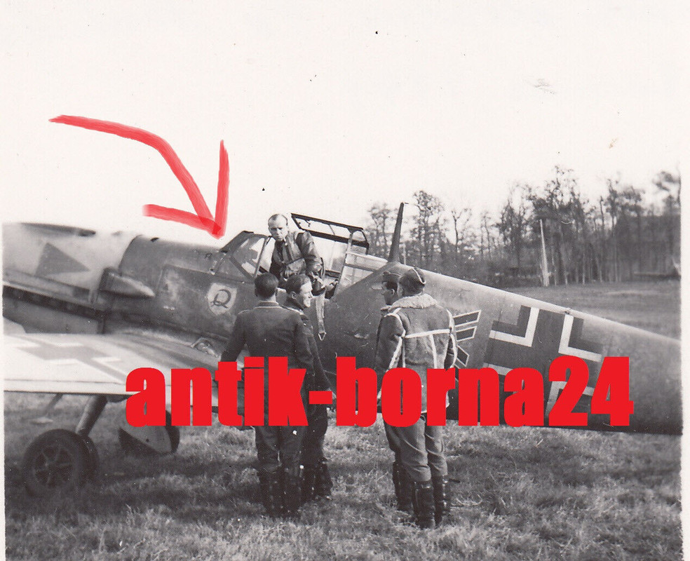 Foto Pilot Jagdflugzeug ME-109 Wappen Ass Major Wick JG2 Richthofen Plane #204 (1)