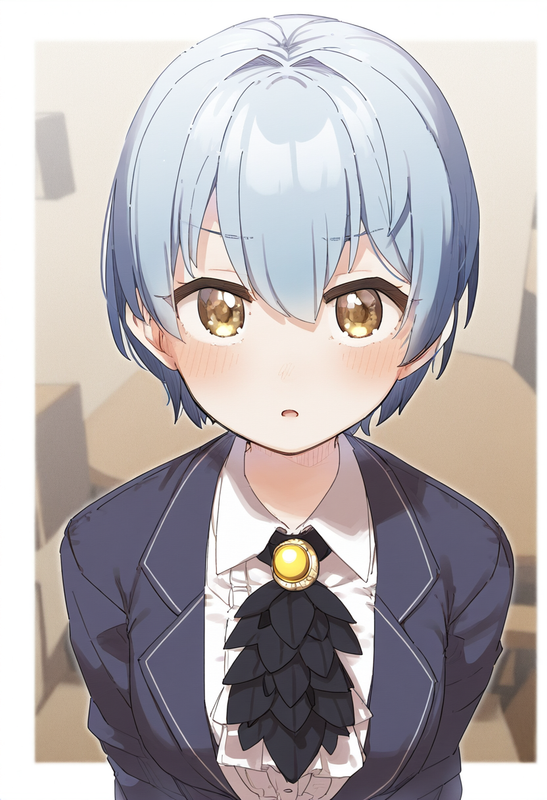 depth of field, 1girl, {{{angela (project moon)}}}, short hair, artist_ yukie (k s-2148334561