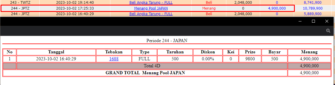 Bukti JP togel hari ini