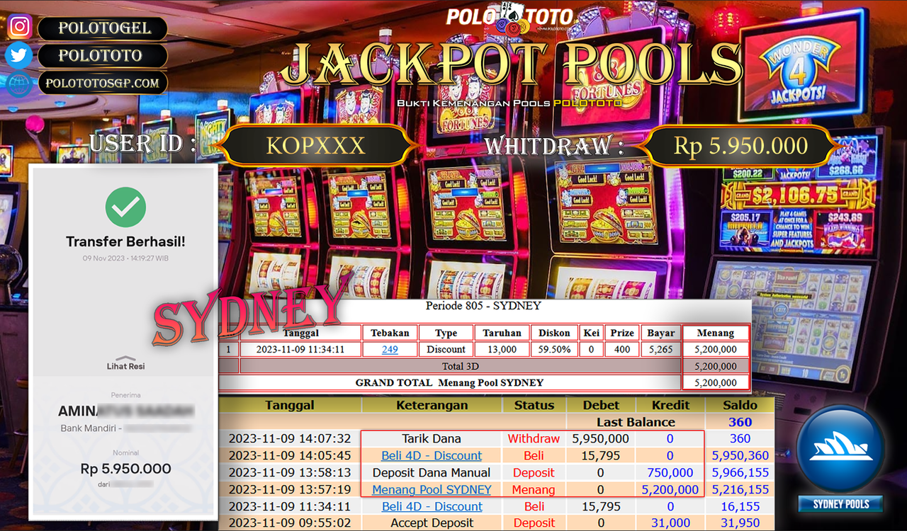 BUKTI PEMBAYARAN JACKPOT DIPOLOTOTO DIBAYAR LUNAS!!!