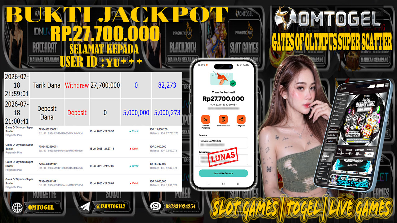 OMTOGEL JACKPOT PRAGMATICPLAY GATES OF OLYMPUS SUPER SCATTER Rp.27,700,000,- DIBAYAR LUNAS