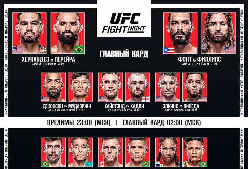 Бойна карта преди UFC Fight Night: Ернандес - Перейра
