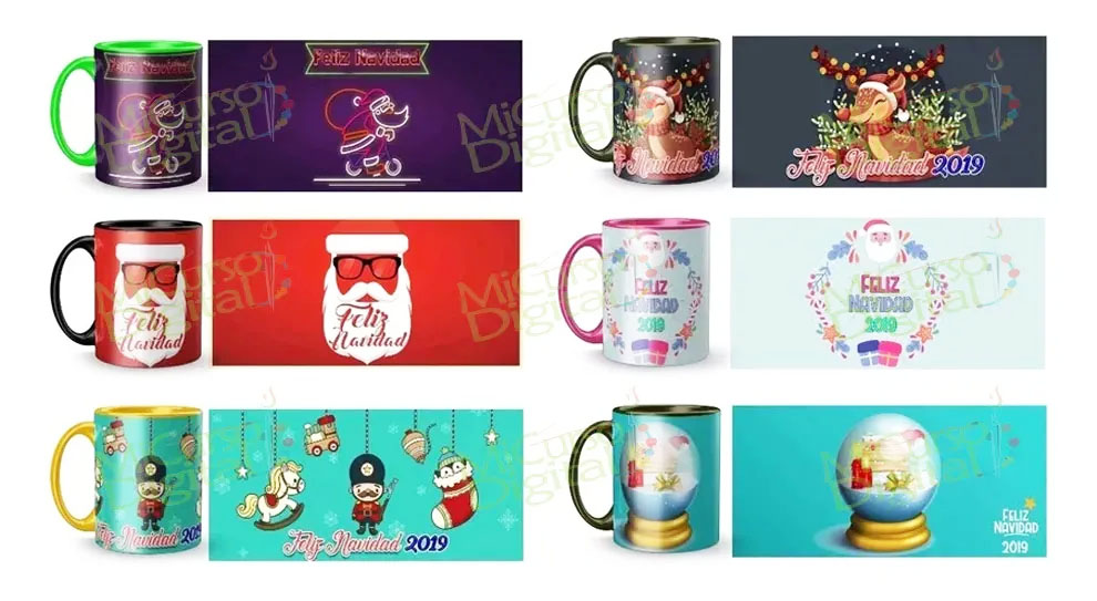 400 Plantilla Psd Tazas Navidad Sublimación pocillo mugs Png Jpg 9x20