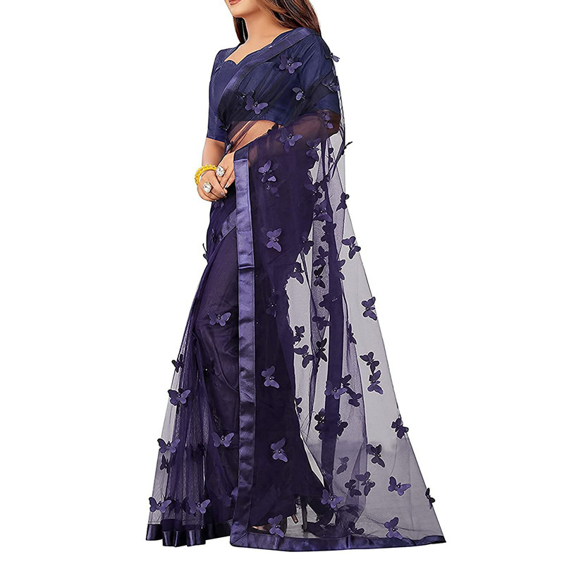 Women's Embroidered Fashionable Butterfly Pattern Saree Top Bolywood Readywear - Picture 4 of 33