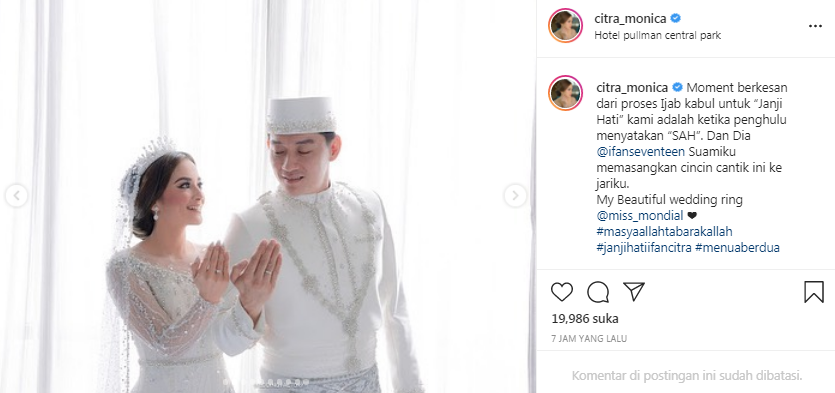 Citra Monica beberkan momen paling berkesan saat acara pernikahannya dengan Ifan Seventeen