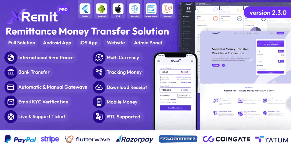 XRemit Pro – Remittance Money Transfer Full Solution App Script