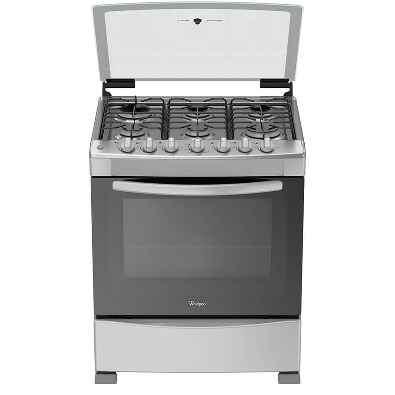 Estufa Whirlpool de 30 pulgadas color gris acero inoxidable con 6 quemadores