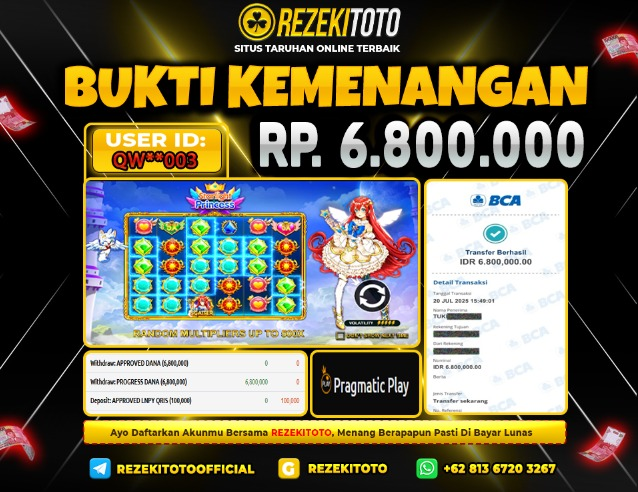 BUKTI KEMENANGAN 20 JULI 2025 STARLIGHT PRINCES 6 JUTA  