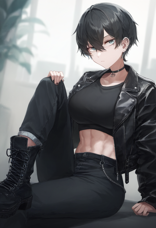 depth of field, 1girl, [[tall]], [toned], large breasts, short hair, black hair, s-1932784300