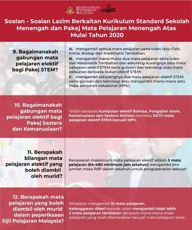 Sistem Baru Mata Pelajaran Tingkatan 4 & 5 Mulai Tahun 