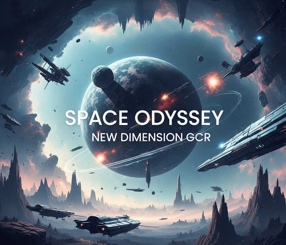 Cosmic landscape with spaceships