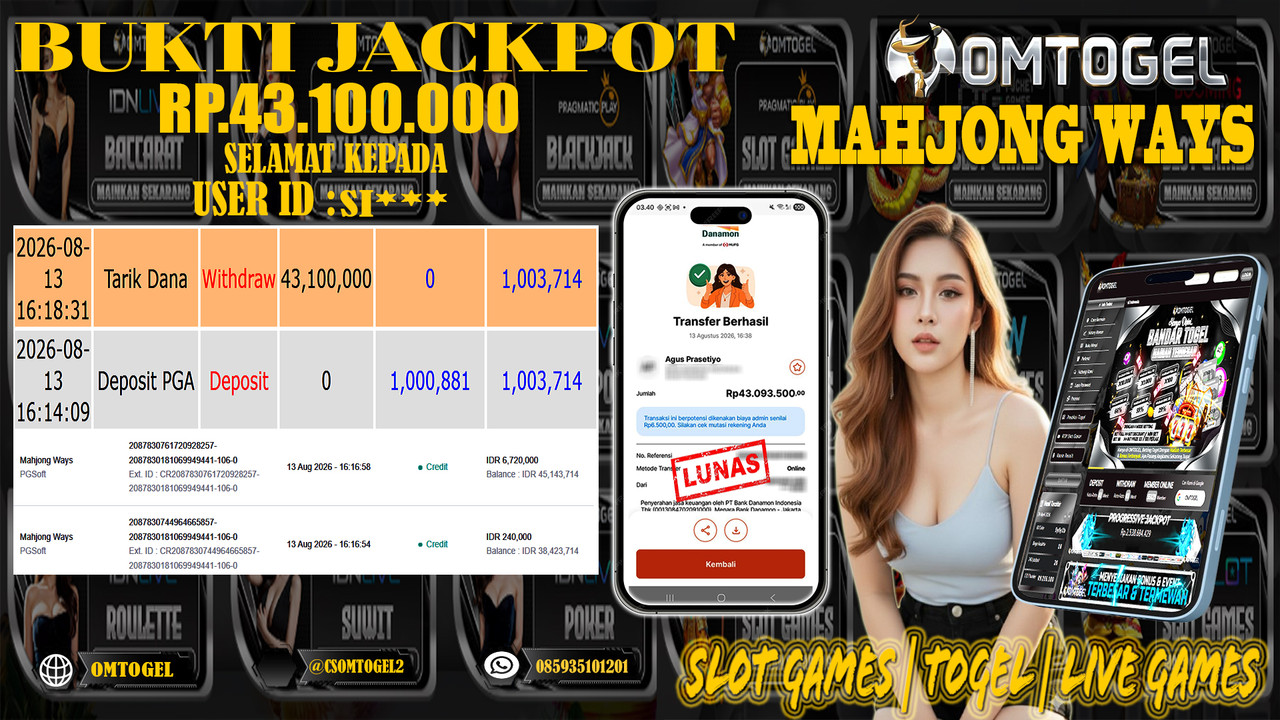OMTOGEL JACKPOT PG SOFT MAHJONG WAYS Rp,43,100,000,- DIBAYAR LUNAS