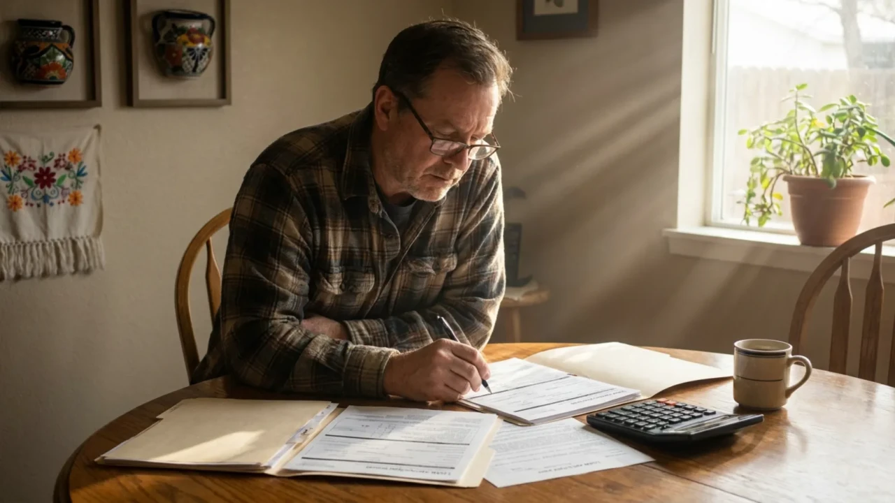 Homeowner reviewing roof financing and payment options at a kitchen table in San Antonio