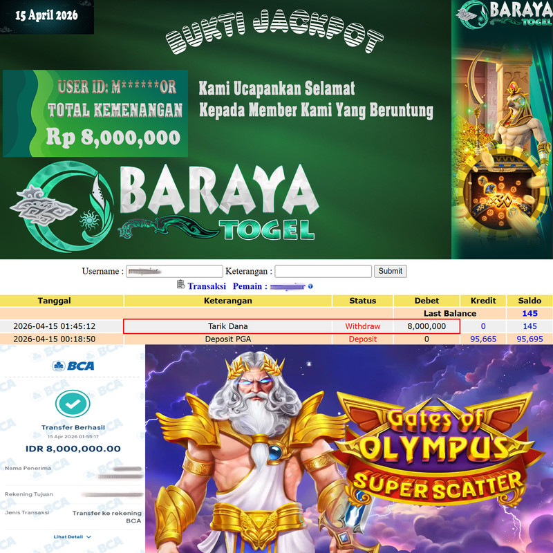 Rp 8.000.000.- WD LUNAS DI BARAYATOGEL