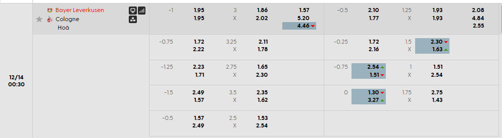 Tỷ lệ kèo Bayer Leverkusen vs Koln