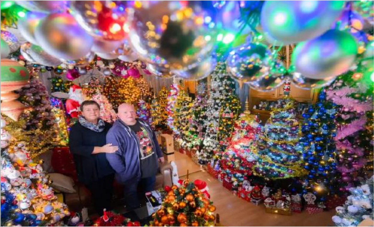 Decoran su casa con 555 árboles de Navidad y rompen Récord Guinness