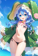 1girl, yoshino (date a live), blue hair, blue eye, Green Coat, animal hood down, s-2016001188