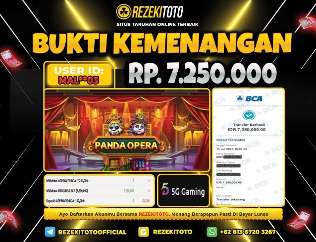 BUKTI KEMENANGAN 11 JULI 2025 OPERA PANDA 7 JUTA 