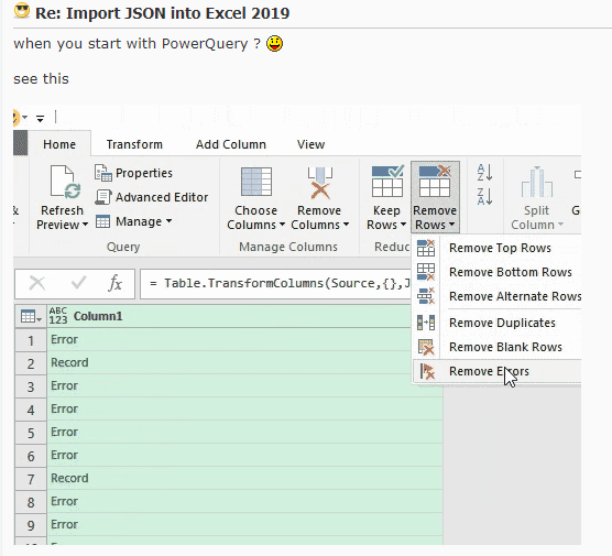 import json file into excel