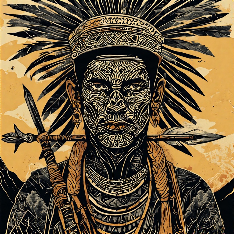 A-tribal-warrior-in-woodcut-st-23