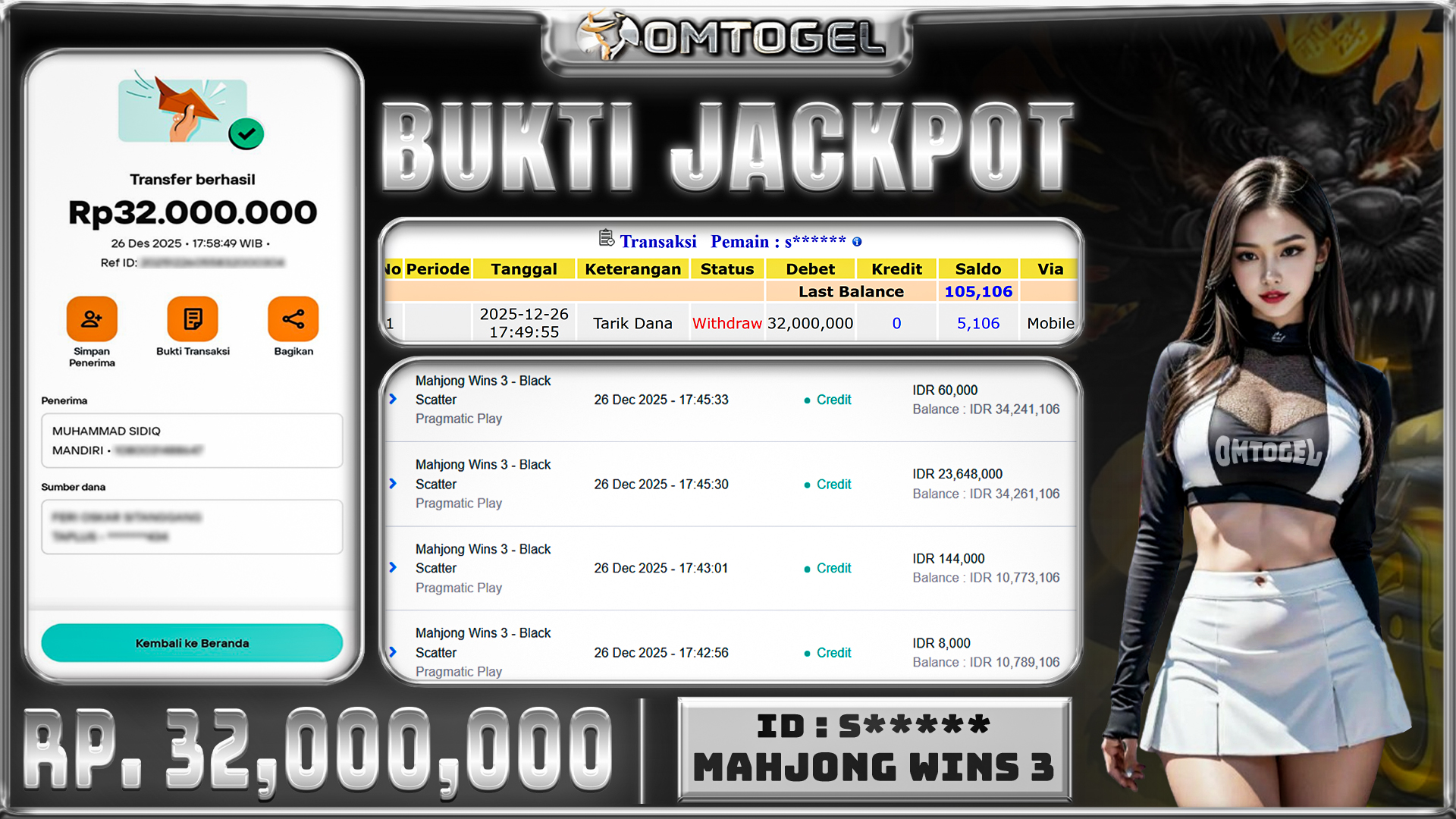 OMTOGEL JACKPOT PRAGMATIC PLAY MAHJONG WINS 3 BLACK SCATTER ,32 JUTA DI BAYAR LUNAS ,-