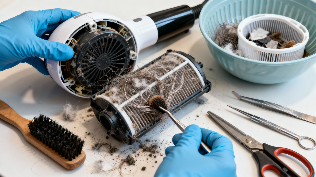 Чистка фильтра от волос в фене