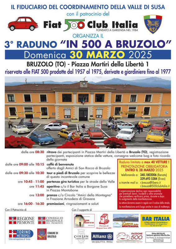 Domenica 30 marzo si va “IN 500 A BRUZOLO” Domenica 30 marzo si va “IN 500 A BRUZOLO”