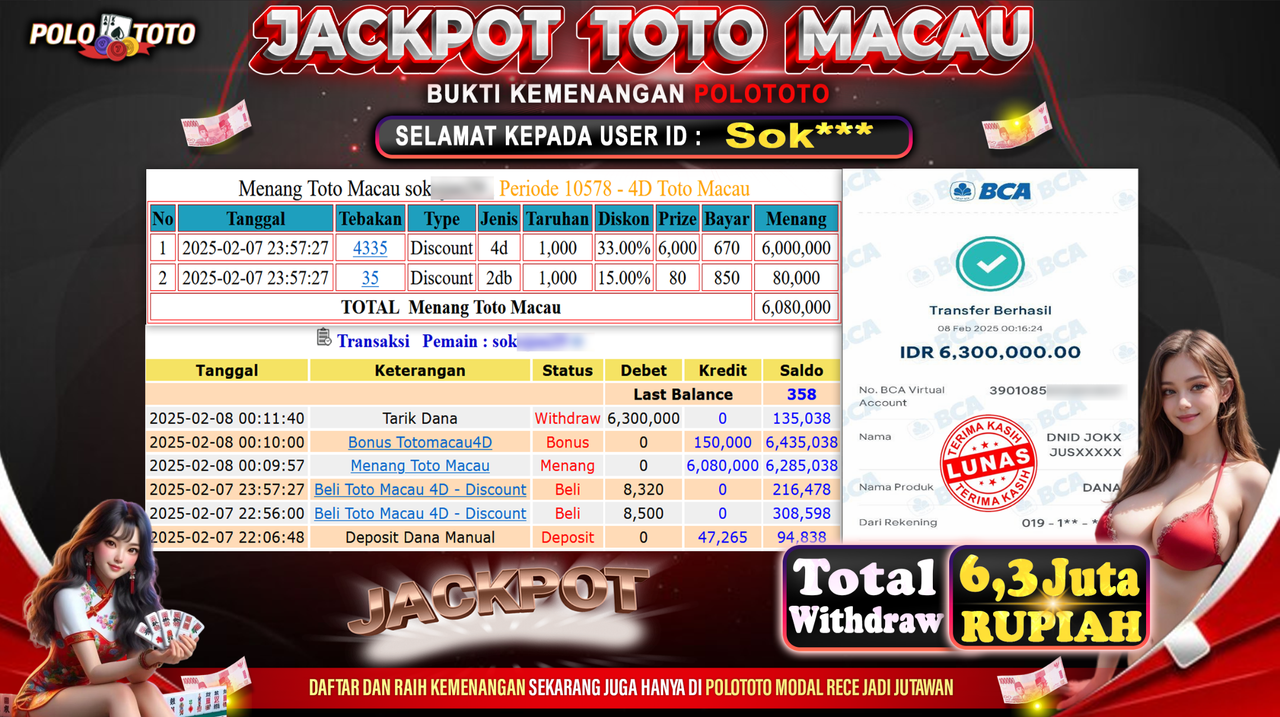 POLOTOTO JACKPOT TOGEL TOTO MACAU Rp.6,300.000,-