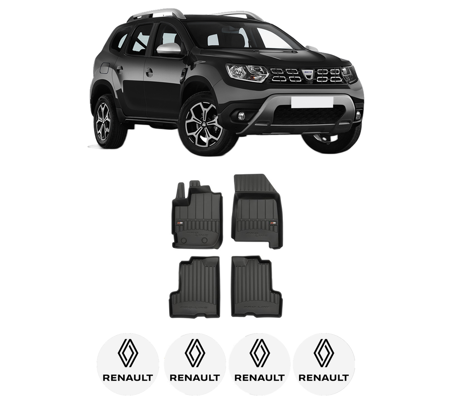 Set covorase presuri RENAULT DUSTER (HM_) din 2017-2022, auto, din cauciuc thermoplastic, 4 Stickere auto cu RENAULT